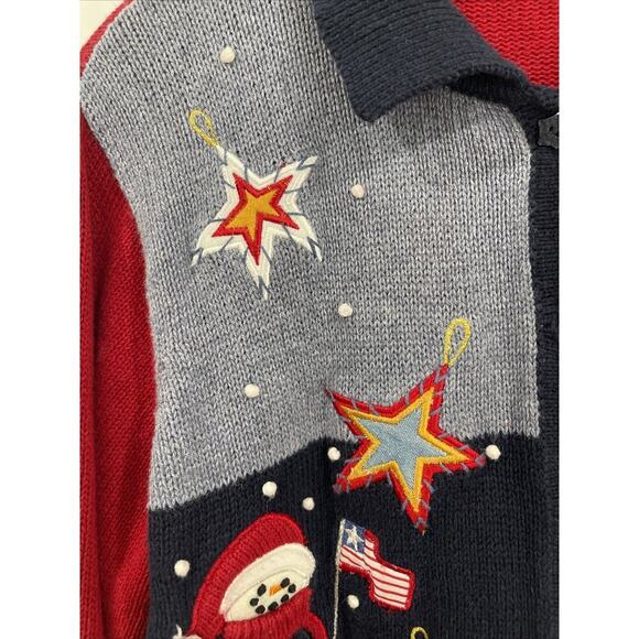 Karen Scott Petite M USA Christmas Sweater Knit Shirt Button Collar Snowman VTG - Picture 5 of 13